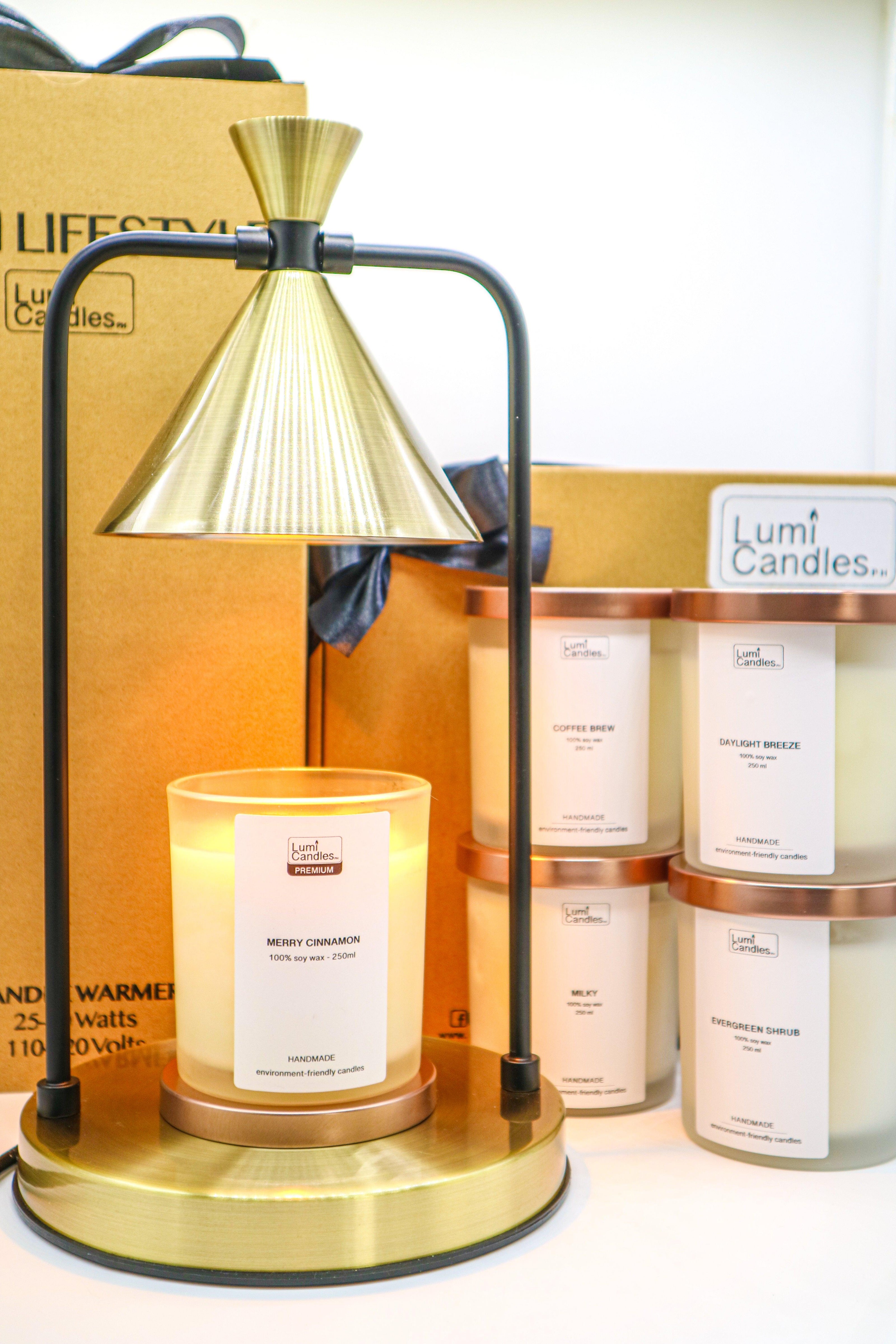 Candle warmer and Merry Cinnamon Soy Candle at 250ml Frosted Glass by LUMI Candles PH