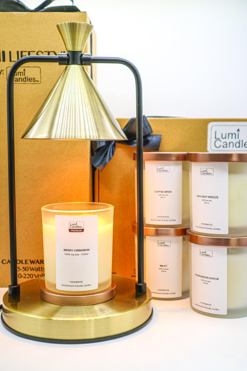 Steel Gold Candle Warmer and 5 RG Frosted Bundle B - Lumi Candles PH