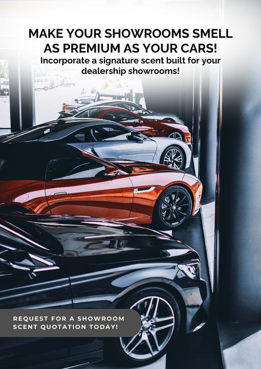 LUMI scent marketing showroom setup with signature scent branding