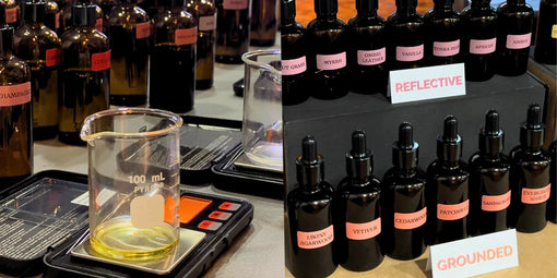 MOOD Lab by LUMI custom perfume experience station with scent bottles