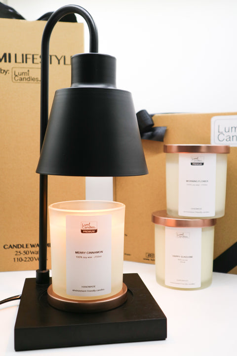 Black Candle Warmer and Merry Cinnamon Soy Candle by LUMI Candles PH