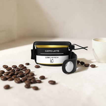Stylized scent depiction of Caffe Latte coffee notes for the LUMI Car Freshener with Holder