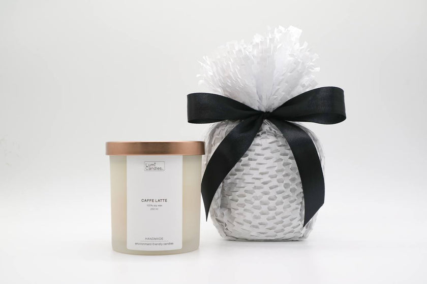 Cafe Latte LUMI soy candle packaging at 250 ML by LUMI Candles PH