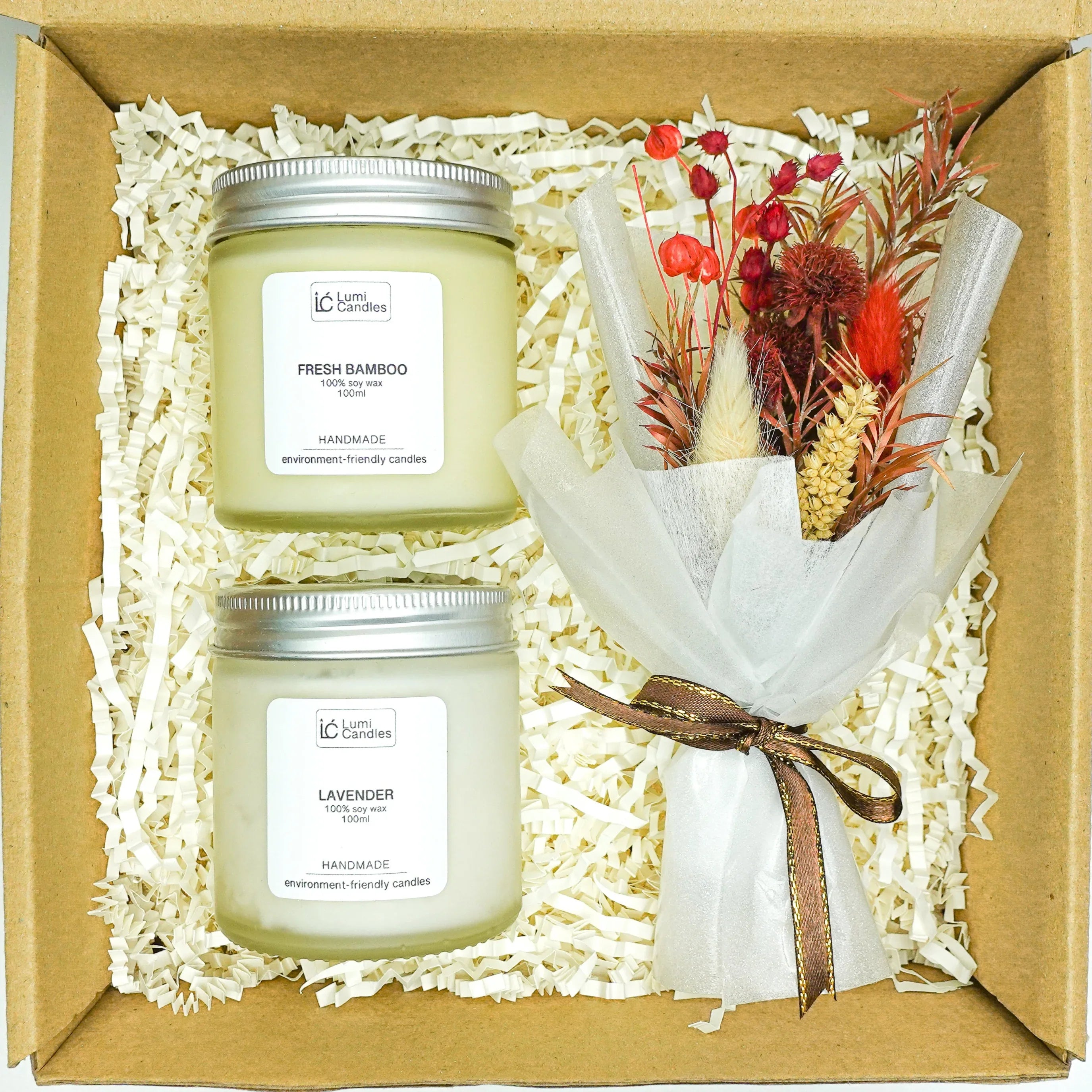 Scented Candle Starter Kit - Two Lumi Candles & Dried Flowers Gift Set