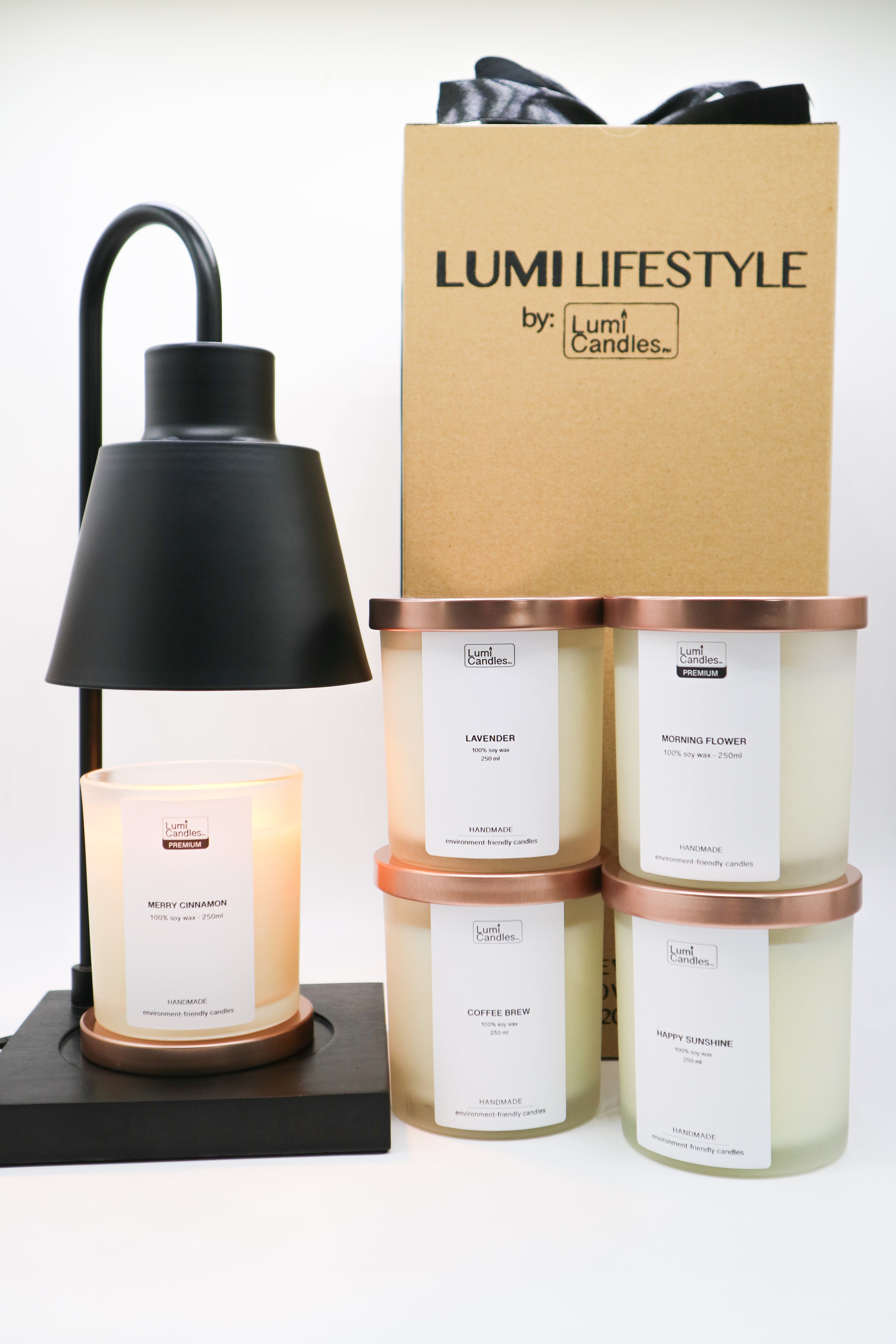 Classic Black Candle Warmer and Merry Cinnamon Soy Candle by LUMI Candles PH