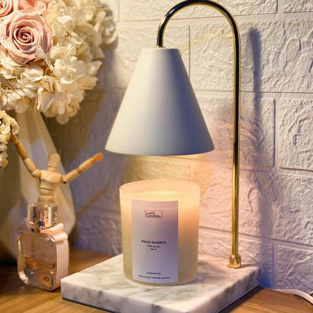 Fresh Bamboo LUMI scented candle at 250 ML with white candle warmer by LUMI Candles PH