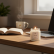 Coffee Brew Scented Soy Candle (100ml) styled in a home lifestyle setting