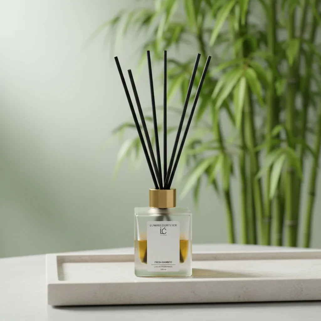 Fresh Bamboo LUMI Reed Diffuser styled in a home lifestyle setting
