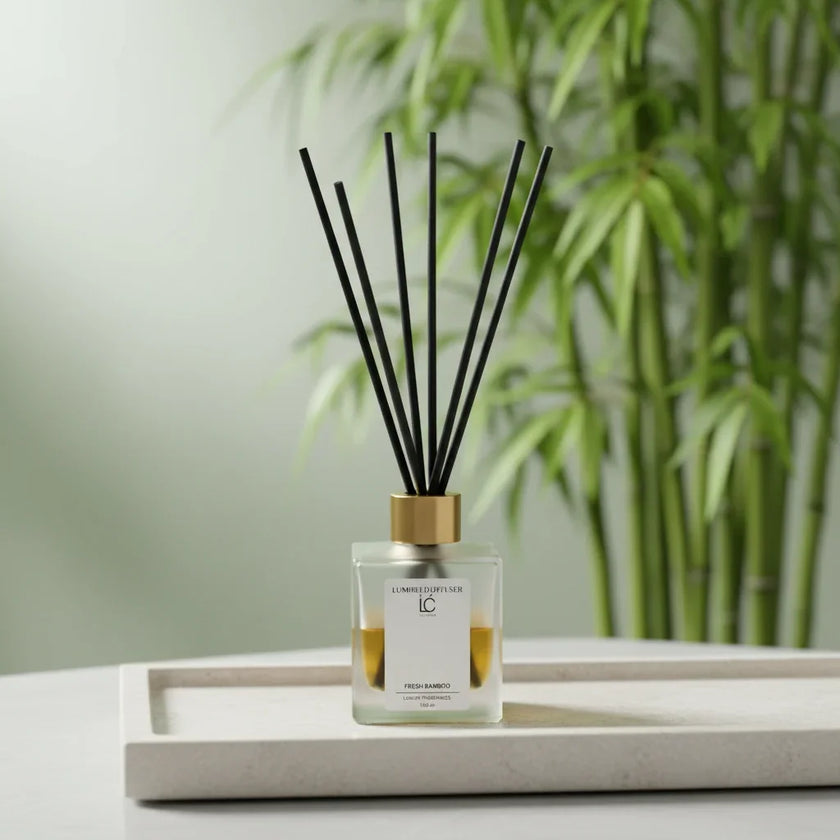 Fresh Bamboo LUMI Reed Diffuser styled in a home lifestyle setting