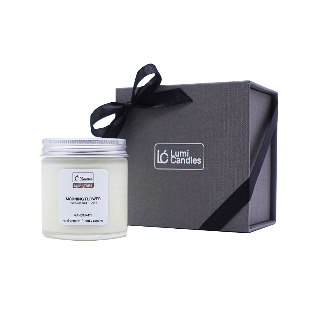 Morning Flower soy candle in gift box, handmade 100% soy wax, luxury fragrance for home ambiance