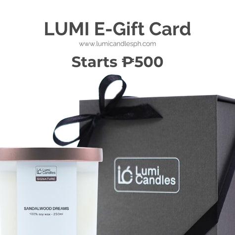 Lumi Candles E-Gift Card 250ml Sandalwood Signature Scented Candle in Premium Box