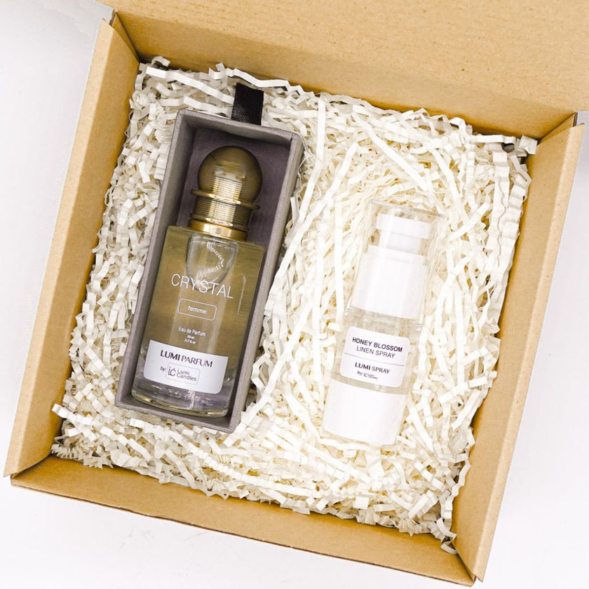 Lumi Candles PH Women's Month Parfum Pour Femme in Crystal Scent and 15ML Linen Spray Bundle. 