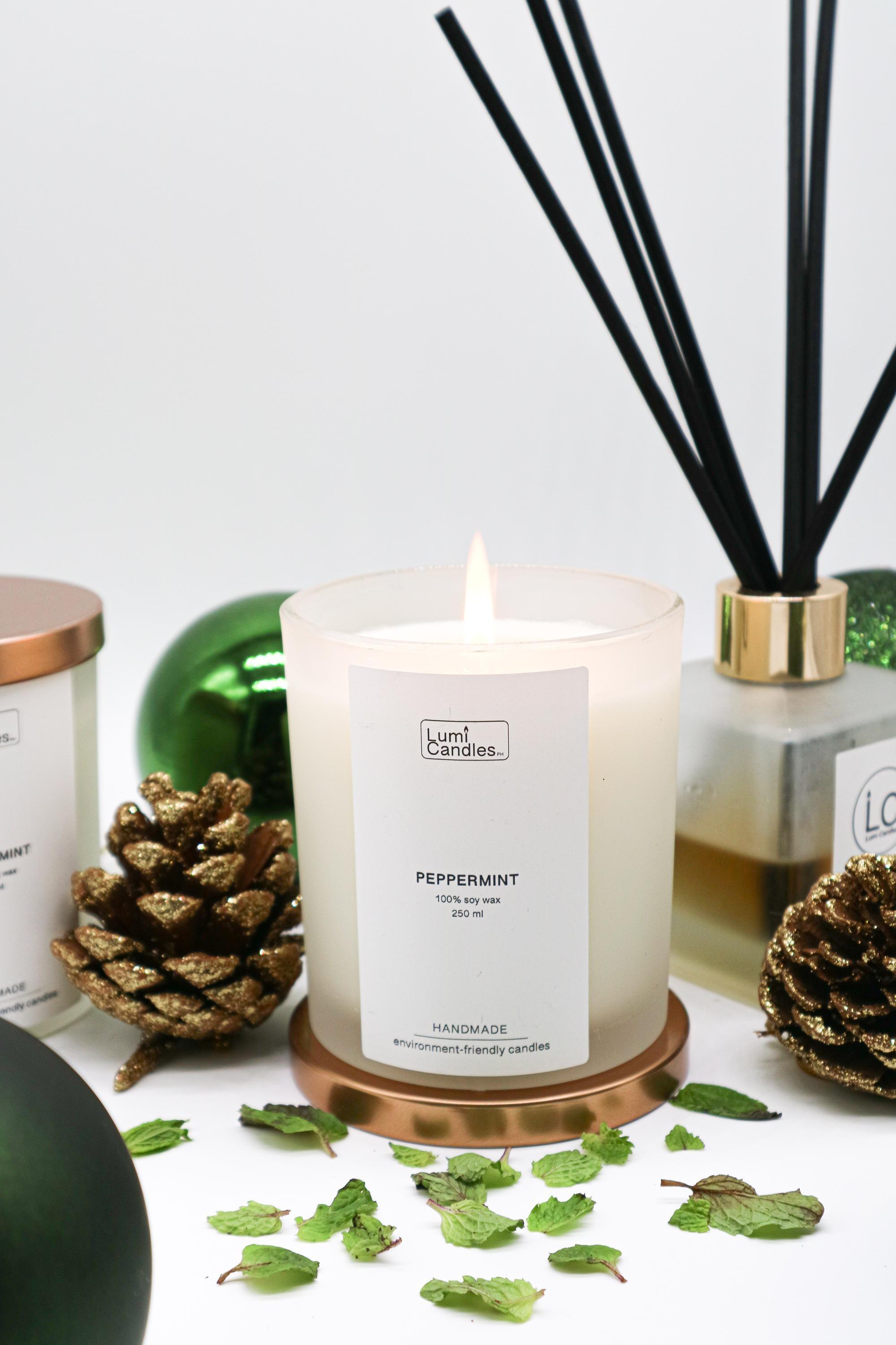 Peppermint LUMI scented candle for christmas at 250 ML by LUMI Candles PH